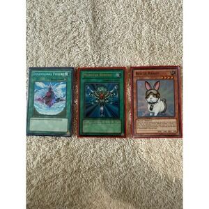 Set of 3 Yugioh‎ Cards - Dimensional Fissure, Monster Reborn, Rescue Rabbit
